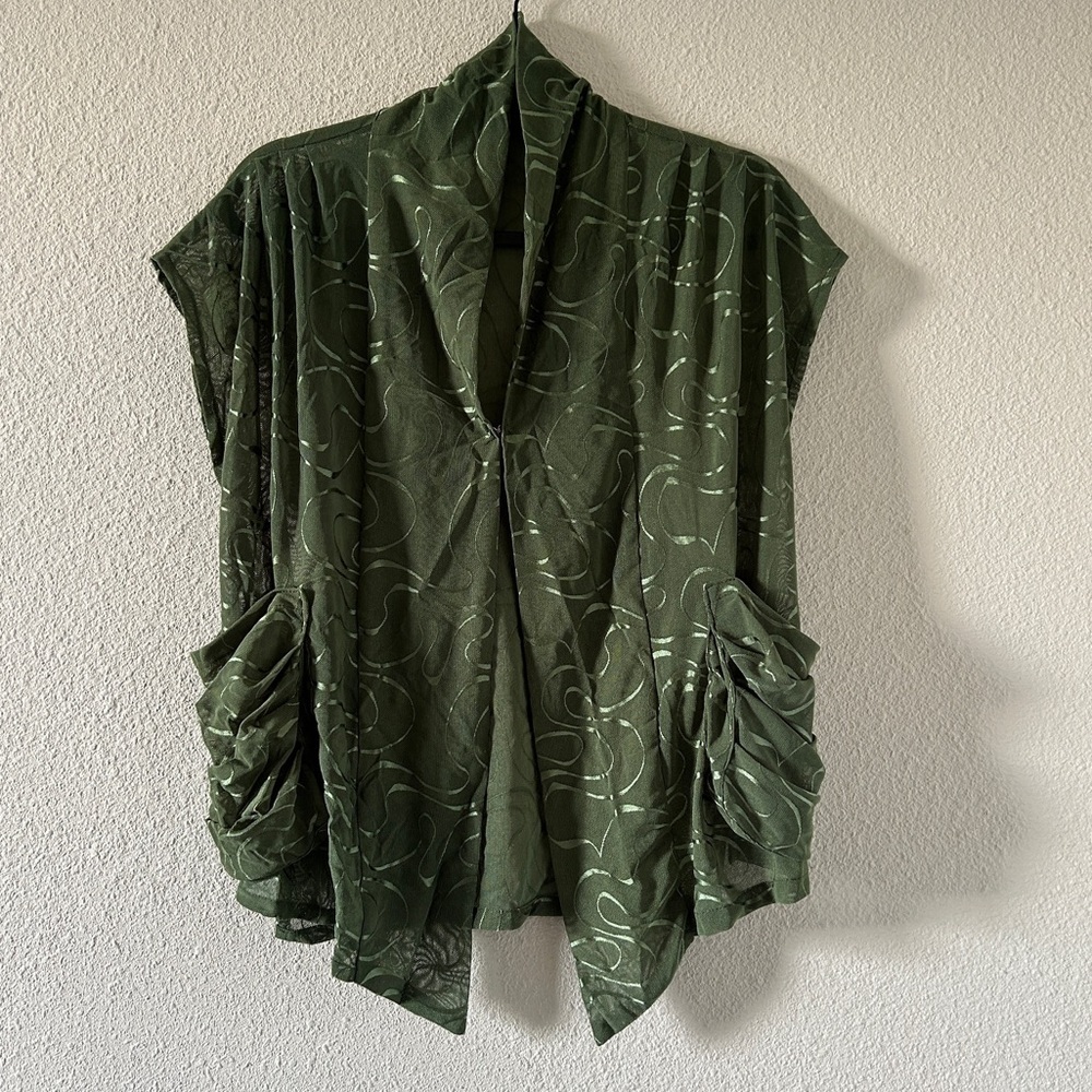 Pangjieliven Mesh Green Swirl Print Boho Fairy Cardigan Lightweight Women’s XL